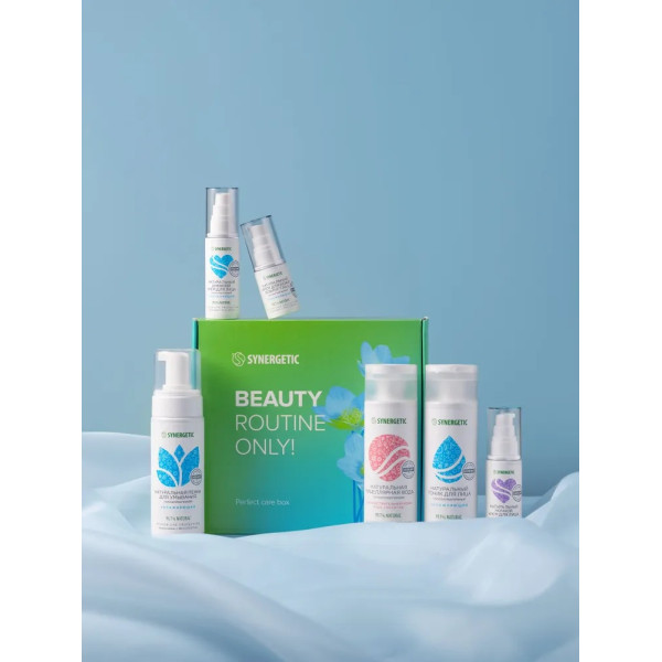 Подарочный набор для женщин для ухода за лицом из 6-ти предметов SYNERGETIC (миц.вода, тоник, пенка + 3 крема)