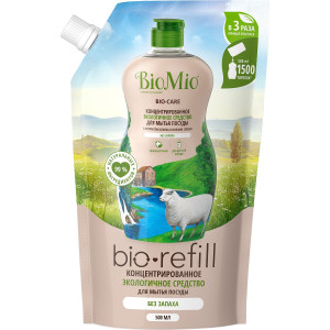 Эко средство для мытья посуды BioMio® BIO-CARE, концентрат, без запаха, сменный блок (refill), 500 мл