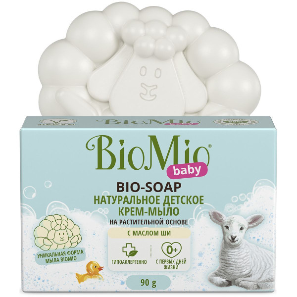 Детское крем мыло натуральное твердое BioMio® Baby BIO-SOAP с маслом ши, 90 г