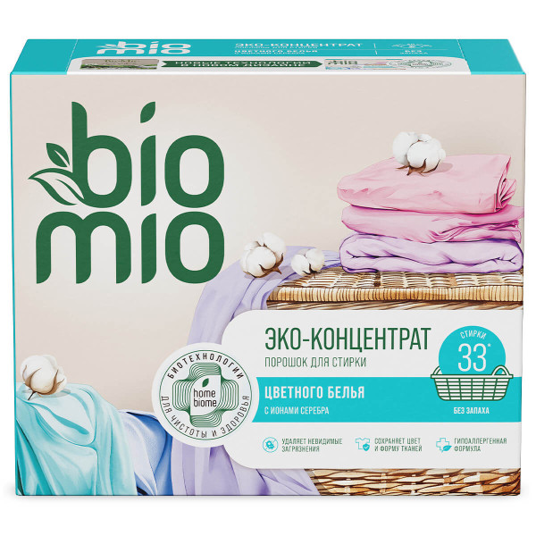 Универсальный экологичный порошок BioMio® BIO-UNIVERSAL для стирки цветного и белого белья, без запаха, 33 стирки
