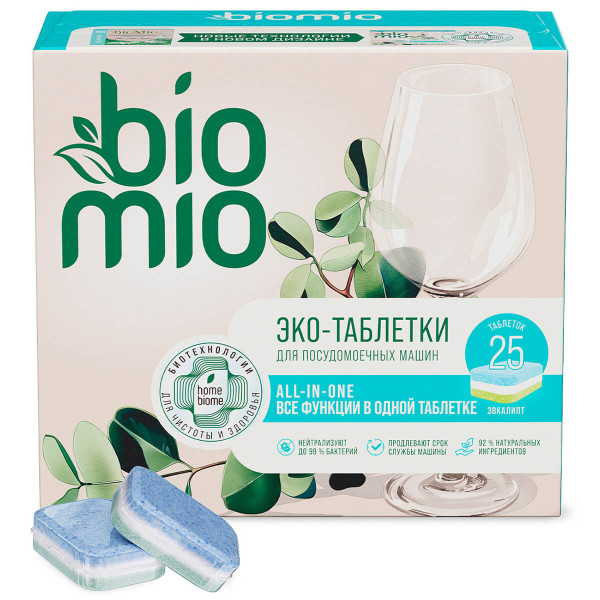 Эко-таблетки для посудомоечной машины All-in-One с эфирным маслом эвкалипта, 16г / 25шт