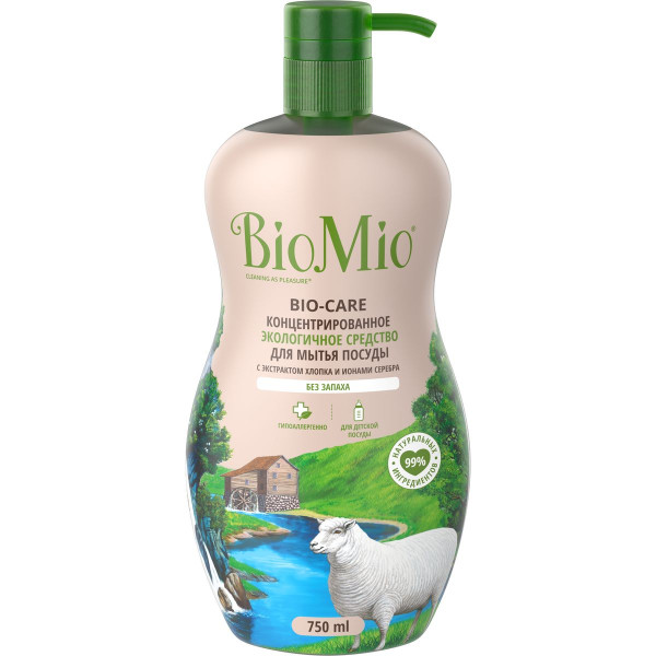 Эко средство для мытья посуды BioMio® BIO-CARE концентрат, без запаха, 750 мл