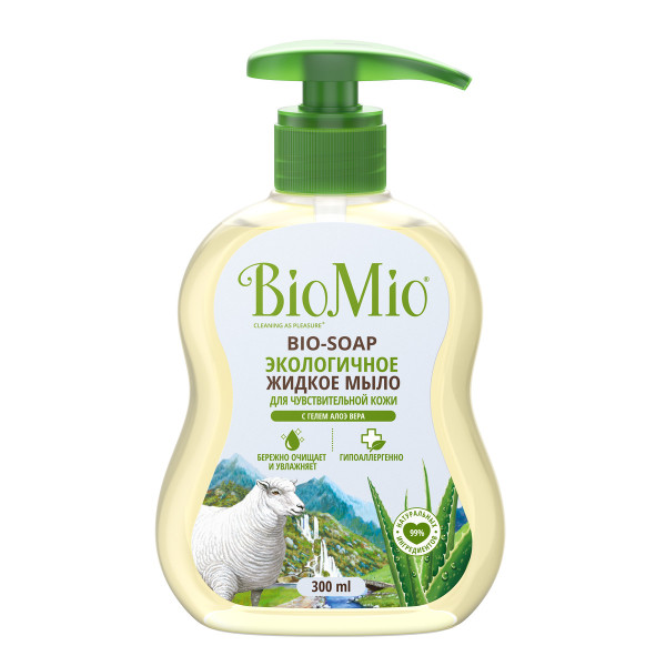 Эко жидкое мыло BioMio® BIO-SOAP SENSITIVE для чувствительной кожи, алоэ вера, 300 мл