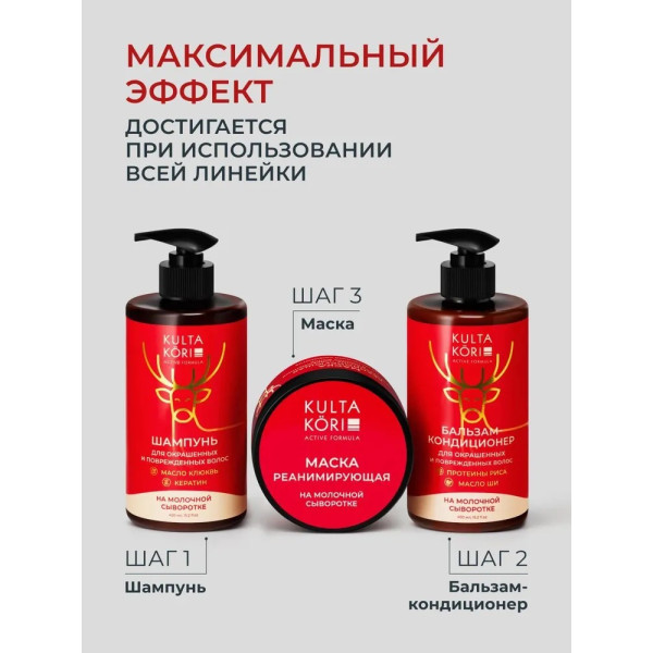 KULTA KORI Бальзам - кондиционер для окрашенных и поврежденных  волос на молочной сыворотке 450 мл